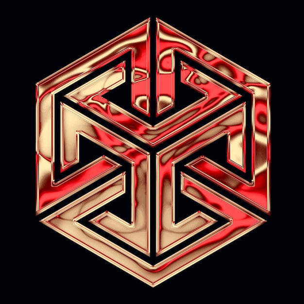 Elemento de diseño Y2k de cromo rojo dorado