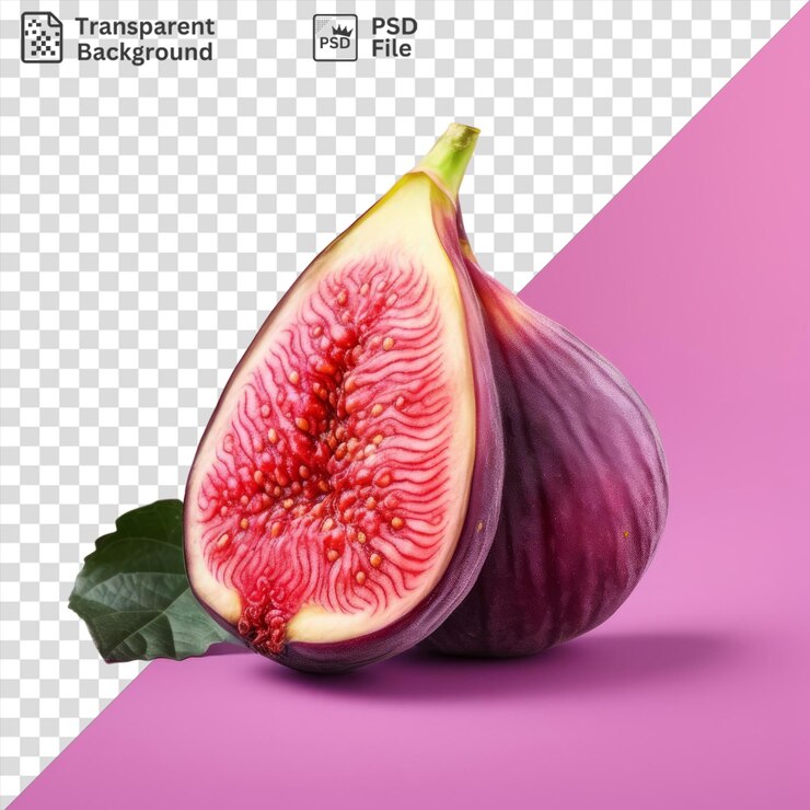 PSD elemento en un fondo rosa con hojas verdes y una sombra oscura