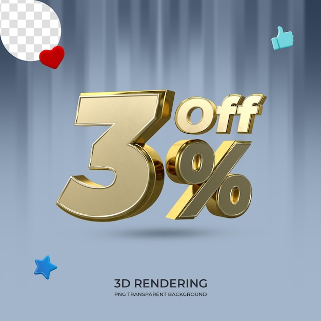 Elemento gráfico 3 por ciento de descuento en renderizado 3d