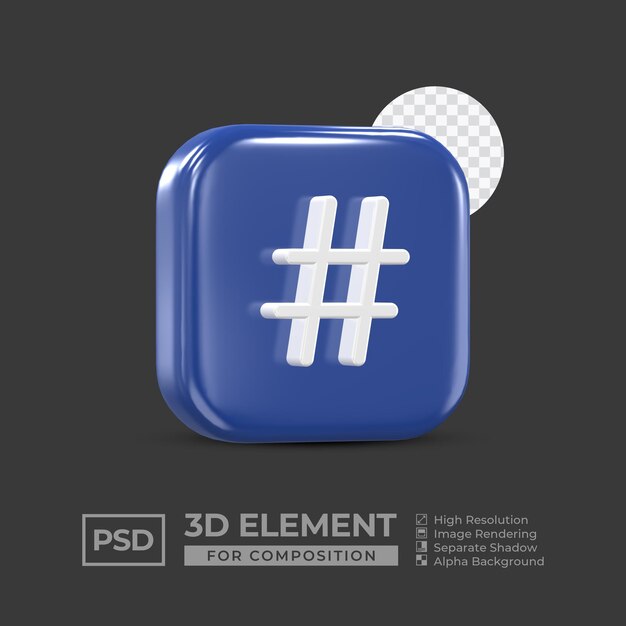 Elemento de icono 3d redes sociales para composición psd premium