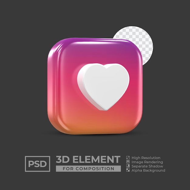 Elemento de icono 3d redes sociales para composición psd premium