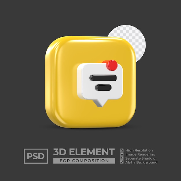 Elemento de icono 3d redes sociales para composición psd premium