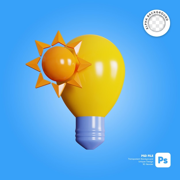 Elemento de ilustración 3d de bombilla de sol