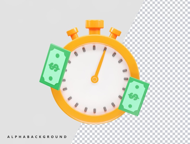 El elemento de ilustración 3D que muestra el icono del cronómetro