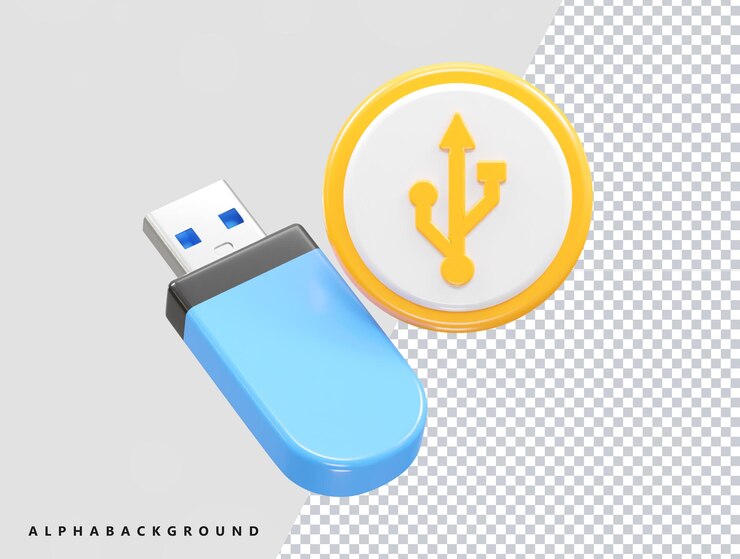 PSD el elemento de ilustración de renderización 3d del icono de la unidad de memoria usb