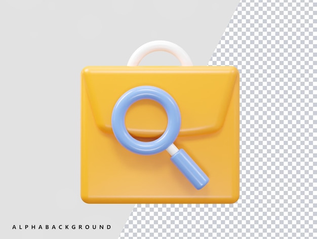 Elemento de ilustración de representación 3d de icono de búsqueda de empleo