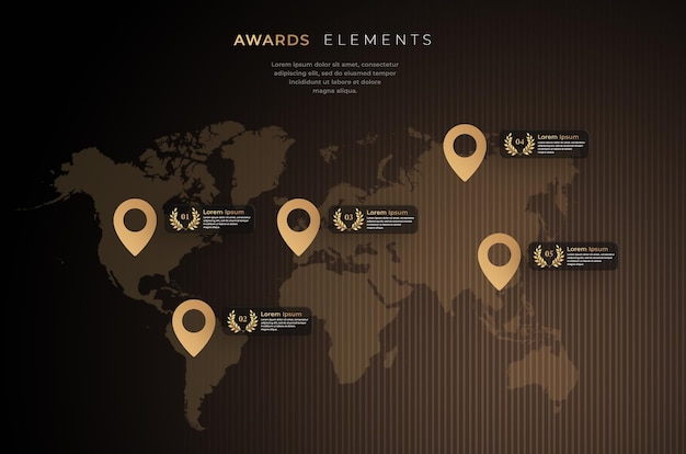 PSD elemento infográfico de los premios de lujo de oro en maps