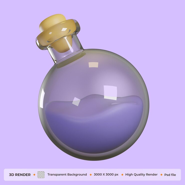 PSD elemento de juego de hechizos 3d con botella