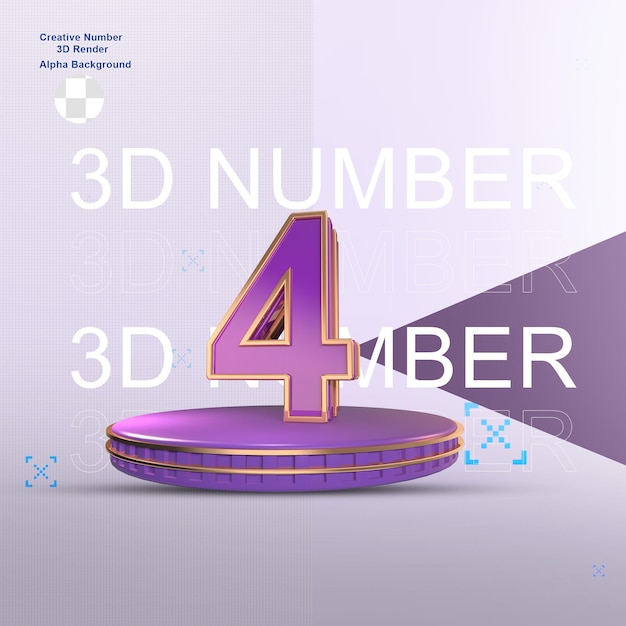 Elemento numérico 3d morado para diseño