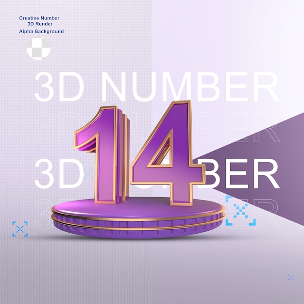 Elemento numérico 3d morado para diseño