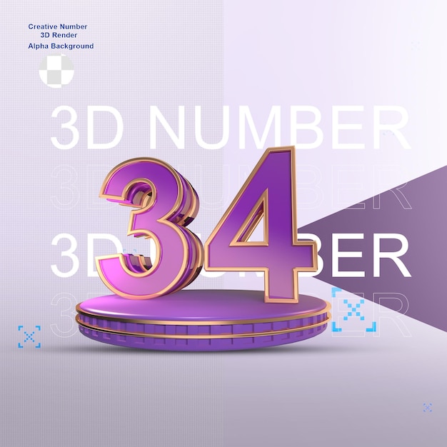 Elemento de números 3d de oro púrpura para diseño