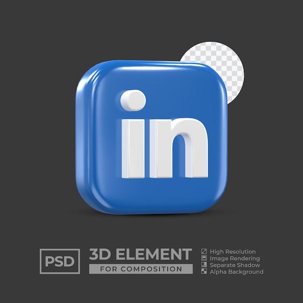 Elemento de procesamiento 3d de icono de linkedin para composición psd premium