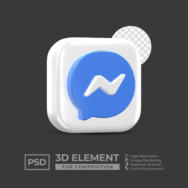 Elemento de procesamiento 3d de icono de Messenger para composición psd premium
