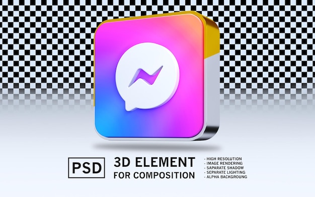El elemento de renderización 3D del logotipo PSD MESENGGER