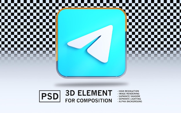El elemento de renderización de logotipo 3D PSD Telegram