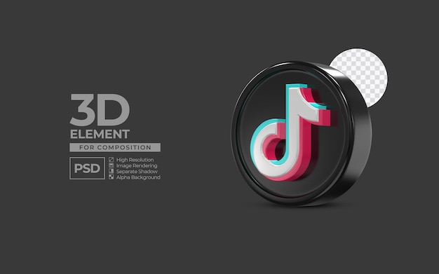 PSD elemento de renderizado 3d de icono de tiktok para composición psd premium