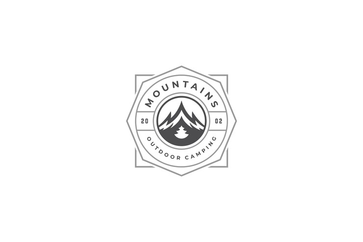PSD elemento simple de la insignia retro con montañas