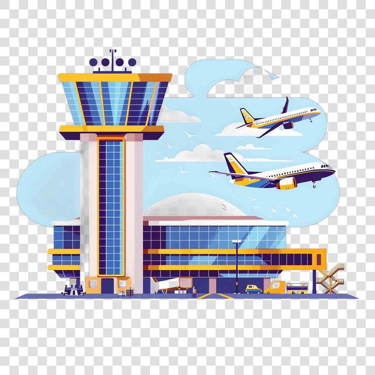 PSD elemento vectorial de fondo transparente de los aeropuertos
