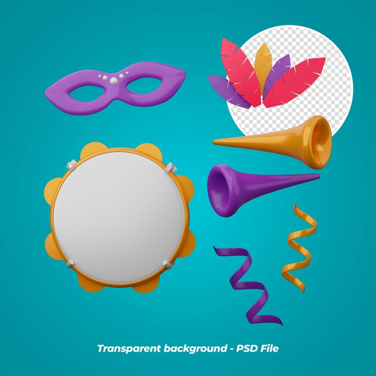 PSD elementos 3d para composición de carnaval.