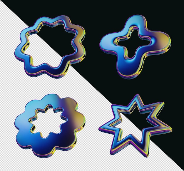 elementos 3D con efecto cromo configurados para impresión o web