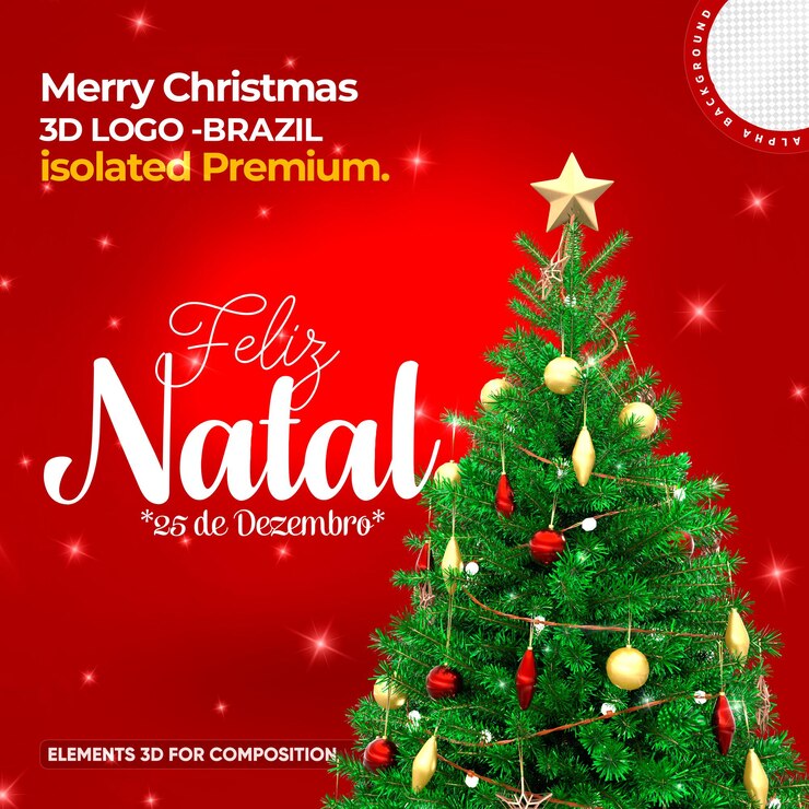 PSD elementos 3d feliz natal para composição