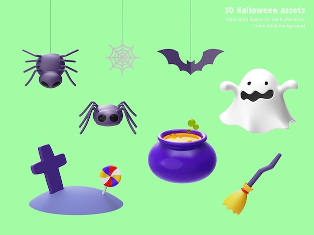 PSD elementos 3d de halloween frente