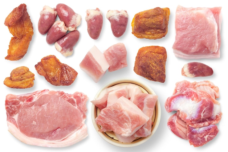 PSD elementos alimentares de coração de frango e porco arquivo png