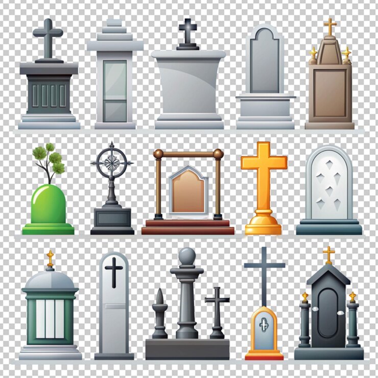 PSD los elementos del cementerio o el cementerio establecen iconos vectoriales