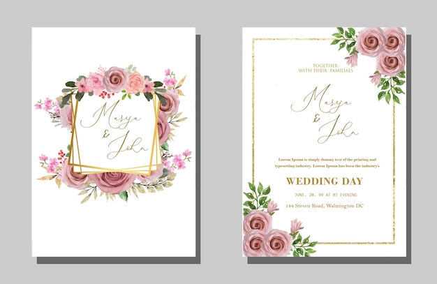 Elementos de design de convite de casamento em aquarela psd