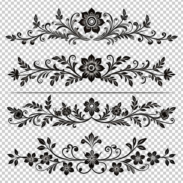 elementos de design floral divisórias vintage em preto