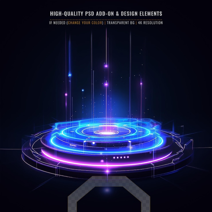 PSD elementos de holograma projetor de realidade virtual de círculo de alta tecnologia em fundo transparente