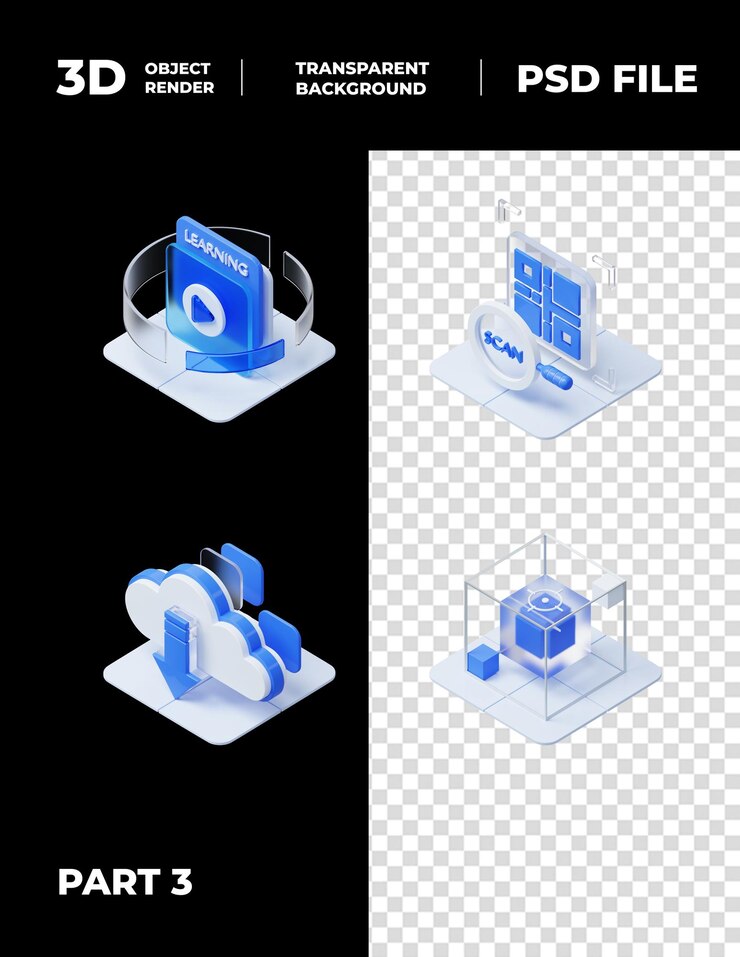PSD elementos de ícones de tecnologia de renderização 3d