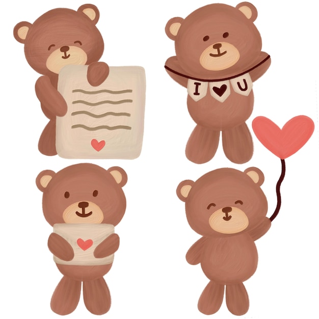 Elementos de pintura do urso do amor