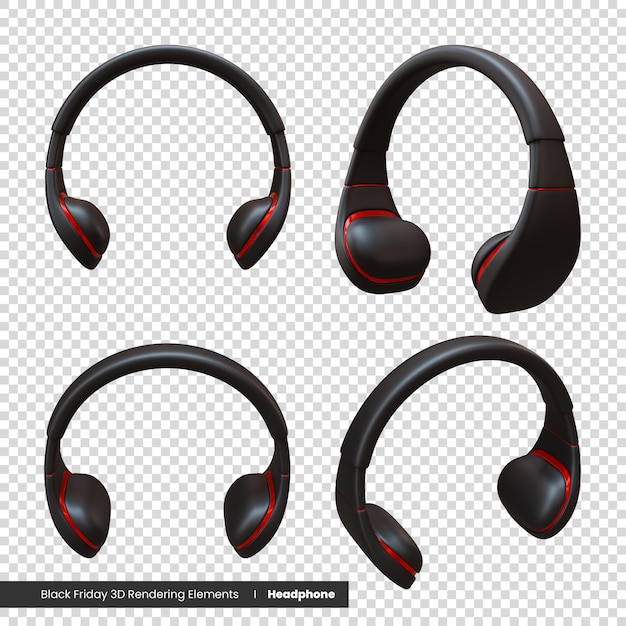 PSD elementos de renderização 3d do black friday headphone