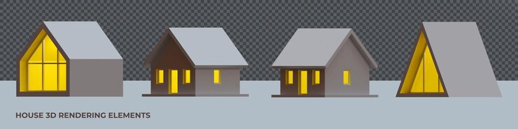 PSD elementos de renderização 3d front side view house