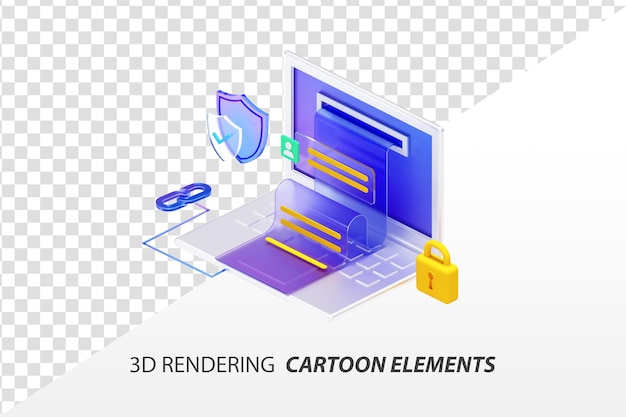 Elementos de segurança de dados de rede de desenho animado de renderização 3d