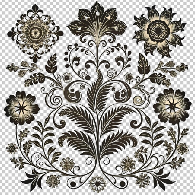 elementos de diseño floral divisores vintage en negro