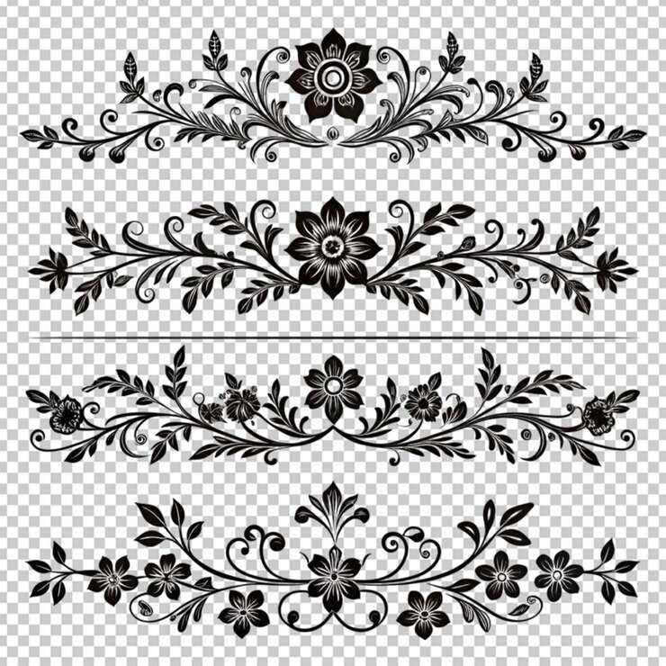 elementos de diseño floral divisores vintage en negro