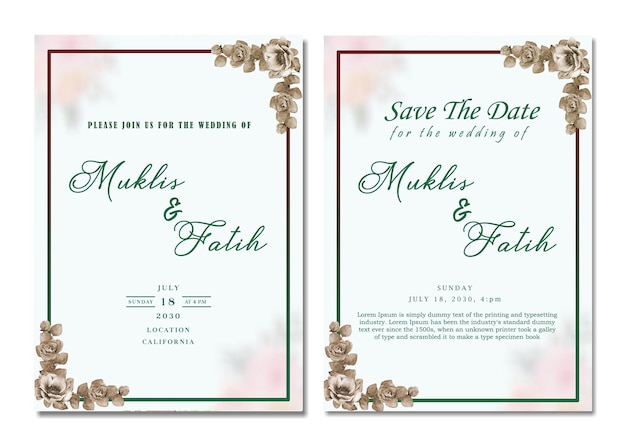 Elementos de diseño de invitación de boda de acuarela PSD