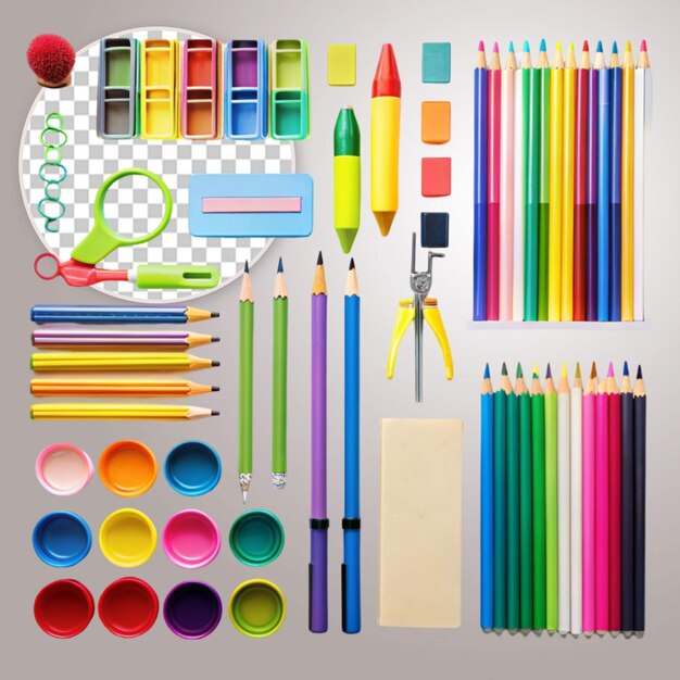 Elementos de diseño plano colección de elementos escolares en un fondo transparente