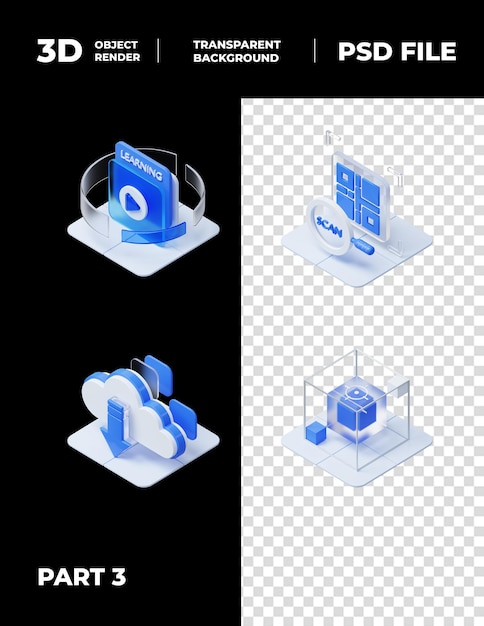 Elementos de íconos de la tecnología de renderización 3D