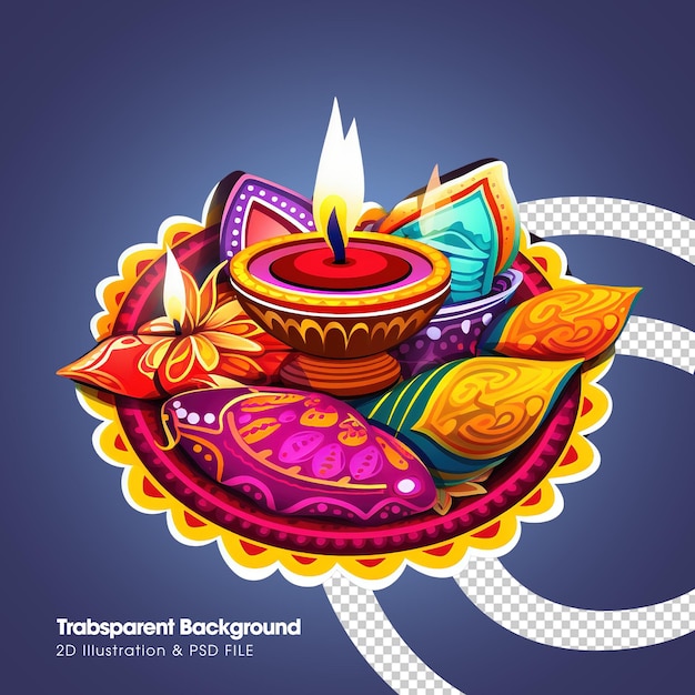 Elementos de ilustración 2d de diseño feliz diwali PSD