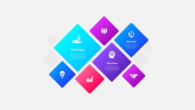 Elementos infográficos de negócios geométricos coloridos com ícones e texto