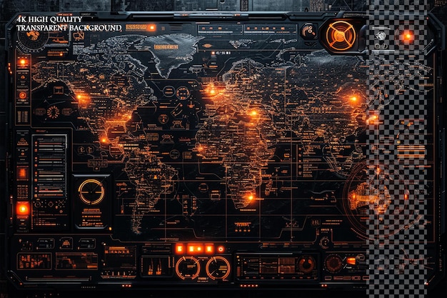 PSD elementos del mapa mundial de hud en un fondo transparente