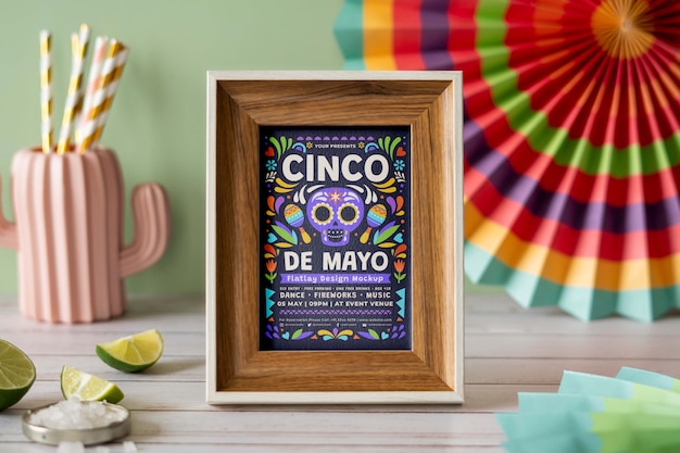 Elementos de maqueta del cinco de mayo con decoraciones y adornos.