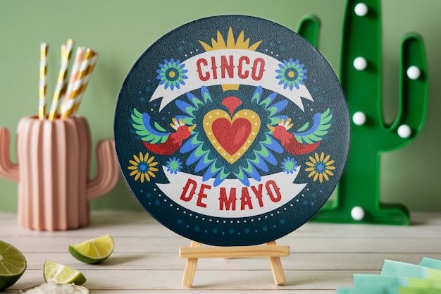 Elementos de maqueta del cinco de mayo con decoraciones y adornos.