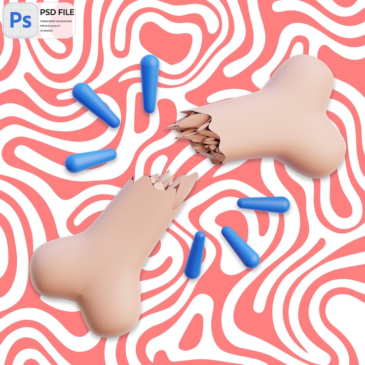 PSD elementos médicos 3d con un hueso roto render icon aislado ilustración png plantilla psd
