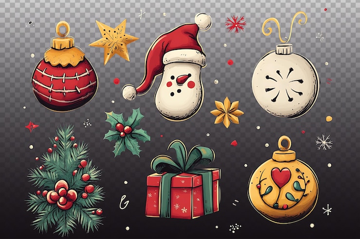 PSD elementos navideños de dibujos animados festivos en fondo negro