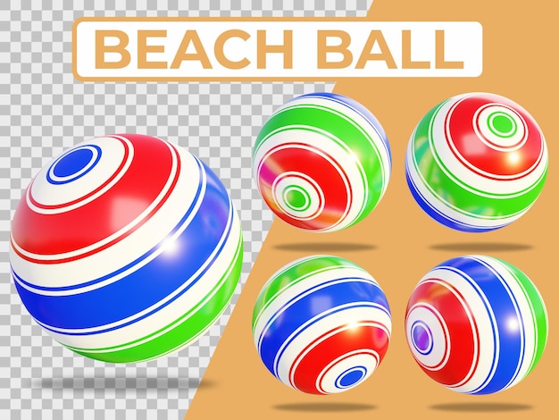 elementos de pelota de playa de verano en representación 3d