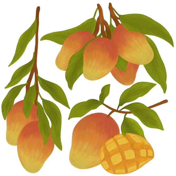 PSD elementos de pintura de mango en una rama